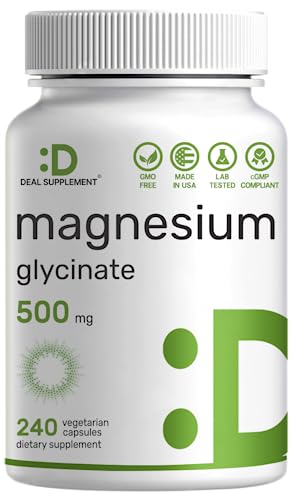 Magnesium Glycinate 500mg, 240 Veggie Capsules | Chelated | Highly