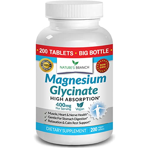 Magnesium Glycinate 400 mg - 200 Tablets - High Absorption,